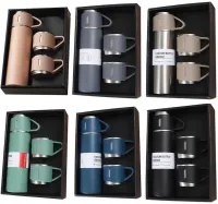 Подарунковий набір термос Vacuum Flask Tea Set з вакуумною ізоляцією 500 мл з 3 кружками Бокс з термокружкой і чашками з нержавіючої сталі