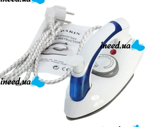 Folding Hand Iron Soarin SR-258B 700W with Steaming Function 3 Modes, Steam Generator Steamer with Folding Handle AND-31-30 White with blue