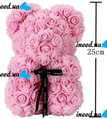 Маленький мишка из искусственных 3D роз Teddy Bear de Luxe 25 см Pink, розовый медведь Тедди