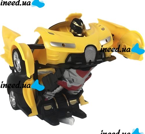 Детская Машинка трансформер Bugatti Robot Car 889-19 на радиоуправлении Машина робот Бугатти на пульте управления со Светом и Звуком для детей Желтая