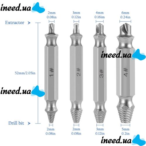 Набор экстракторов бит Easy Out Tool S2 4 шт в коробке, двухсторонние насадки для выкручивания сломанных, слизанных саморезов и болтов на шуруповерт