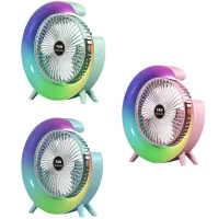 Настольный аккумуляторный вентилятор Colorful Desktop Fan FH-668 со светодиодной RGB подсветкой 5W, Вращающийся беспроводной охладитель воздуха