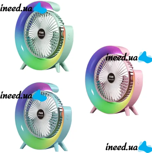 Настольный аккумуляторный вентилятор Colorful Desktop Fan FH-668 со светодиодной RGB подсветкой 5W, Вращающийся беспроводной охладитель воздуха