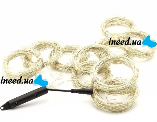 Внутренняя светодиодная гирлянда Конский хвост 200LED диодов 2 м 10 нитей Теплый белый для дома гирлянда роса 10 струн по 2 метра USB Теплая белая