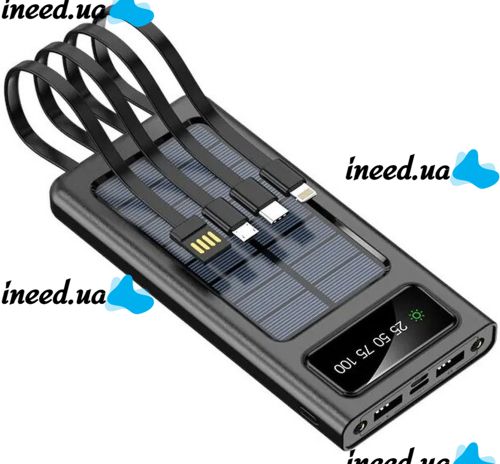 Зарядное устройство Power bank YM-485 Solar 10000 mAh c набором кабелей 4в1 Внешний аккумулятор на солнечной батарее Type-C MicroUSB Lightning