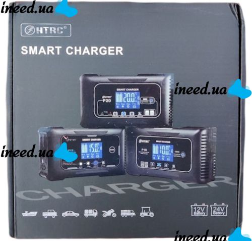 Автомобильное зарядное устройство HTRC P15 12V 15А, 24V 10A для зарядки АКБ LiFePO4 Li-ion AGM GEL аккумуляторов 12В/24В с индикатором заряда Черный