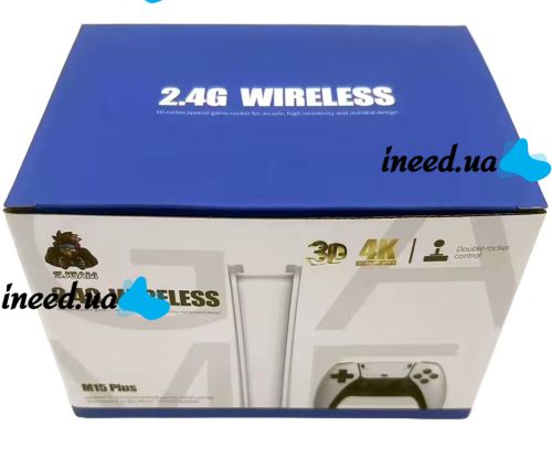 Игровая мини консоль в стиле PS5 HDMI Game Stick M15 PS1 с 20000 встроенных игр с 2 беспроводными джойстиками, Детская приставка 64GB 4К с контроллерами Белая