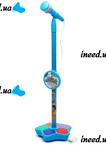 Детский микрофон Kid Star Microphone 5350A на регулируемой стойке с подсветкой, караоке со звуковыми эффектами и МР3 для детей от 3-х лет Голубое