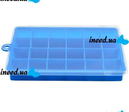 Силиконовая многоразовая форма Silicone Ice Cubes Make для заморозки льда и шоколада с крышкой на 24 ячейки, Лоток поднос для хранения льда 24 кубика