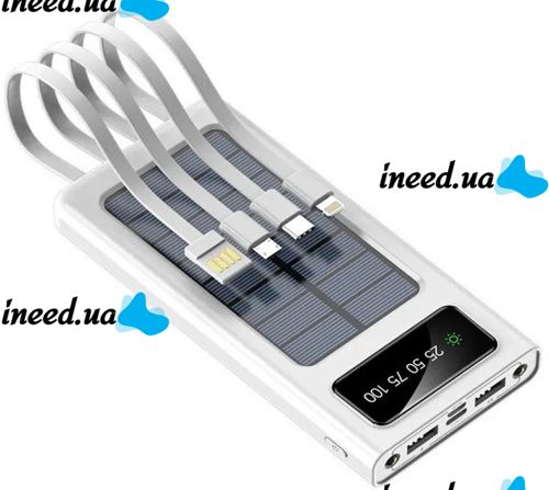 Зарядное устройство Power bank YM-485 Solar 10000 mAh c набором кабелей 4в1 Внешний аккумулятор на солнечной батарее Type-C MicroUSB Lightning