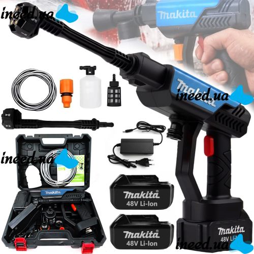 Беспроводная мойка высокого давления Makita DXR-928 48V 5Ah 2 аккумулятора, аккумуляторная мини автомойка с кейсом, распылитель Макита для авто