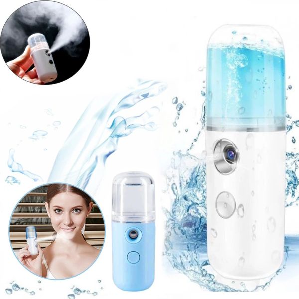 Ultrasonic Rechargeable Humidifier for Facial Skin Nano Mist Soraver with Backlight, Nano Sprayer with 30 ml Water Tank