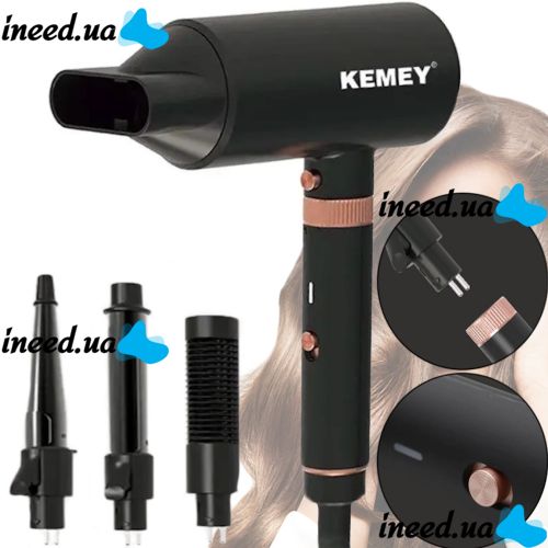 Многофункциональный фен Kemei KM-9203 4 насадки для укладки выпрямления и завивки волос мультистайлер с концентратором выпрямителем и плойкой