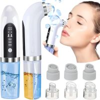 Rechargeable Vacuum Pore Cleaner Face Slimmer for Vacuum Cleaning of Facial Skin , Wireless Device for Hydropilling and Peeling 6 Nozzles White