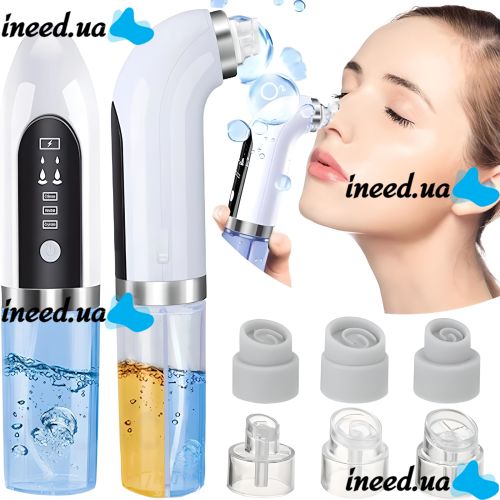 Rechargeable Vacuum Pore Cleaner Face Slimmer for Vacuum Cleaning of Facial Skin , Wireless Device for Hydropilling and Peeling 6 Nozzles White
