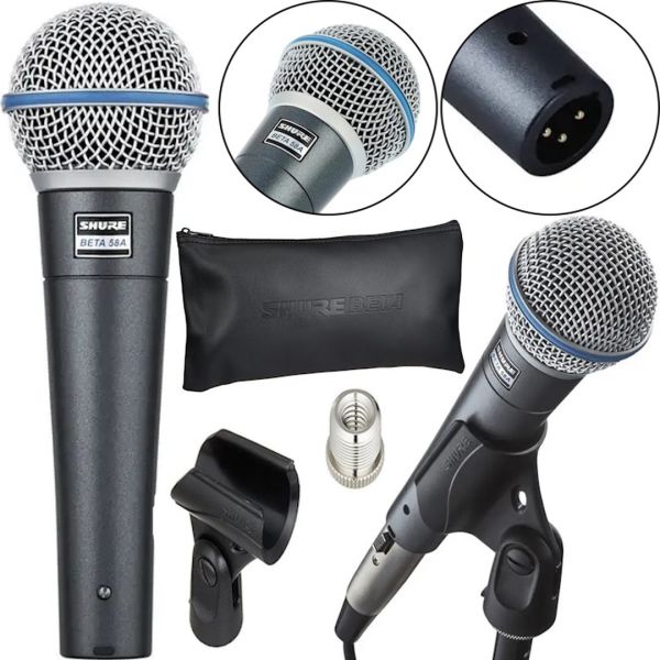 Динамічний провідний мікрофон Shure Beta 58A ручний для співу, вокальний шнурової мікрофон Шур для запису голосу і караоке з чохлом Чорний