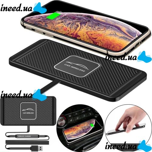 Автомобильная беспроводная зарядка Car Wireless Pad C1 15W для зарядки телефона, Силиконовый зарядный коврик в авто с антискользящим покрытием Черный