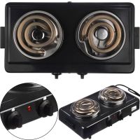 Domotec MS-5532 1000W Desktop Spiral Electric Stove with Two burners, Two-burner Electric Stove with Wide spiral and Thermostat Black