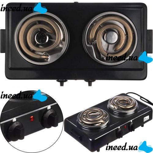 Domotec MS-5532 1000W Desktop Spiral Electric Stove with Two burners, Two-burner Electric Stove with Wide spiral and Thermostat Black