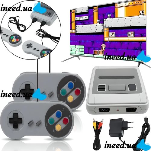 Портативная игровая ретро приставка Dendy 620 игр Денди 8 Bit Super Mini SFC, Детская консоль 8 бит с двумя джойстиками и встроенными играми Серая
