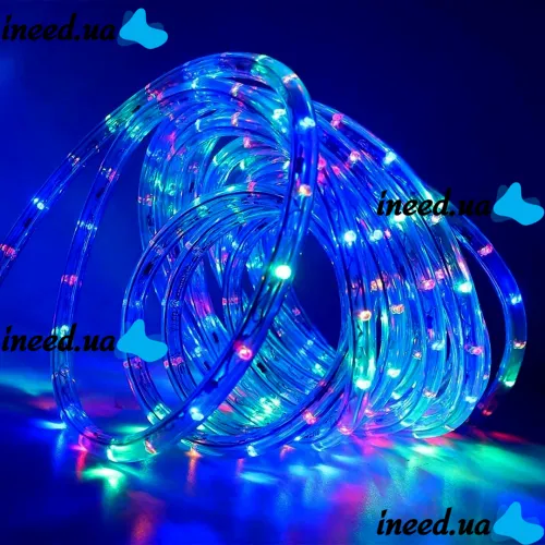 Светодиодная гибкая гирлянда Дюралайт Rope Lights G-38 10 м уличная и внутренняя цветная LED гирлянда с RGB контролером от сети Multicolor 3528