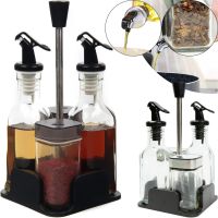 Набор кухонных емкостей Seasoning Bottle T221-3 для специй, масла и уксуса 4 емкости на подставке, Спецовница органайзер для хранения приправ Черный