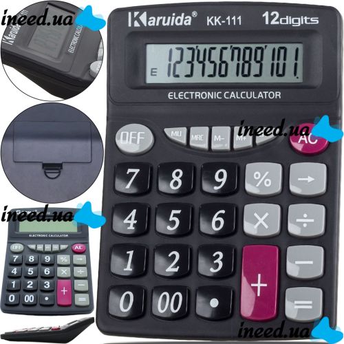 Электронный настольный калькулятор Karuida KK-111 12 разрядный для офиса, Бухгалтерский калькулятор Keenly KK-8800-12 с дробями от батарейки Черный