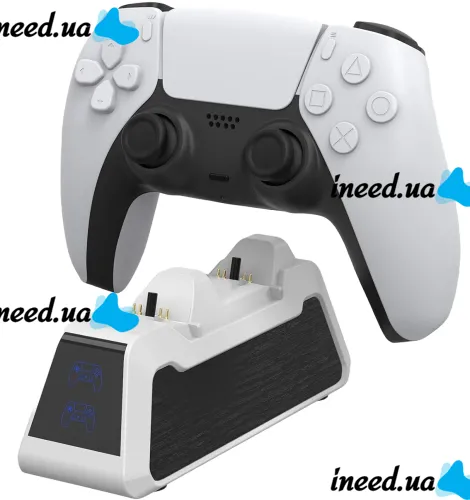 Двойная зарядная док станция Honcam A3705 для зарядки 2 джойстиков DualSense PlayStation PS5, Зарядное устройство для зарядки геймпадов с подсветкой