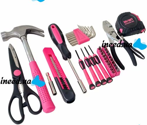 Женский набор инструментов Apollo Tools DT9706P 39 предметов, Универсальный комплект инструмента молоток отвертки плоскогубцы ножницы биты Розовый
