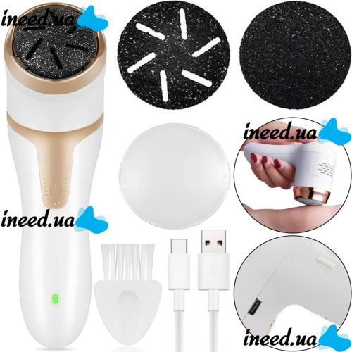 Беспроводная пемза Callus Remover Y2023-1 для чистки пяток и удаления мозолей, Шлифовальная пилка с 2 насадками для удаления грубой кожи Белая