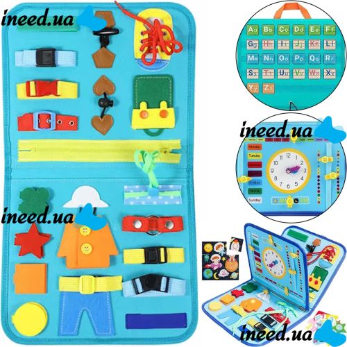 Developing sensorimotor board Lesko 5462 Blue bisiboard for learning and development of babies, Montessori handbag developing motor skills and sensorics of children
