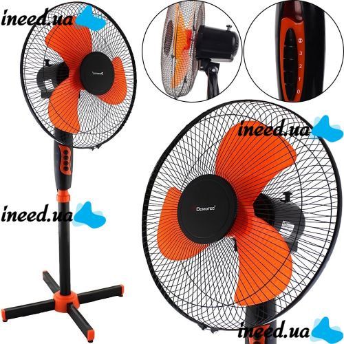 Підлоговий вентилятор Domotec MS-1619 40 см stand fan 16" дюймів 40W помаранчевий Домотек Orange на телескопічній ніжці з поворотом і нахилом