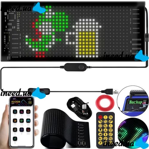 Гибкий экран Matrix Panel JTPD-03-011 7х17.3 см 16х32 LED светодиодная рекламная RGB лента в авто, бегущая строка с пультом и Bluetooth WiFi