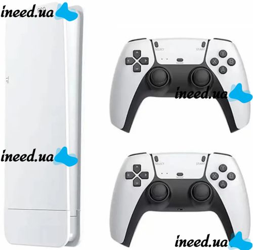 Игровая мини консоль в стиле PS5 HDMI Game Stick M15 PS1 с 20000 встроенных игр с 2 беспроводными джойстиками, Детская приставка 64GB 4К с контроллерами Белая
