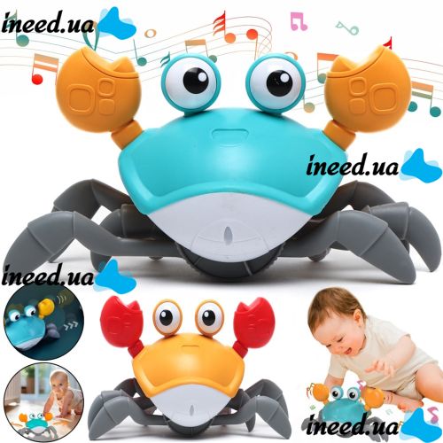 Детская интерактивная игрушка Краб Cartoon Crab HX155C бегающий робот, краб-беглец с детектором помех, звуковыми и световыми эффектами на батарейках