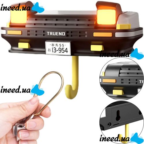 Настенный держатель органайзер для ключей в стиле Toyota Trueno AE86 с LED подсветкой фар, Настенная авто ключница с 1 крючком от батареек