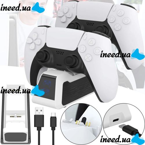 Двойная зарядная док станция Honcam A3705 для зарядки 2 джойстиков DualSense PlayStation PS5, Зарядное устройство для зарядки геймпадов с подсветкой