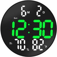 Электронные настенные часы LED Wall Clock DS-3813L 26см с будильником и календарем, Цифровые круглые часы зеленые с белым на стену от USB Черные