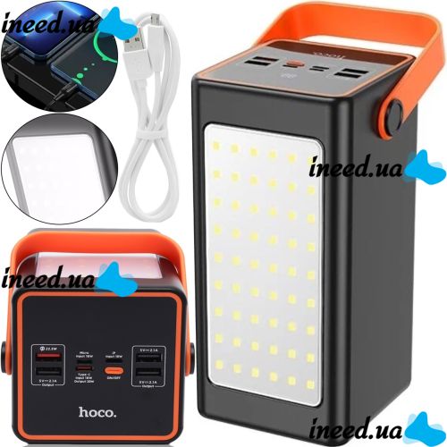 Портативное зарядное устройство Power Bank HOCO J107 90000 mAh 22.5W с фонариком Внешний аккумулятора повербанк Хоко 4USB 1TYPE-C для зарядки Черный