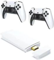 Игровая мини консоль в стиле PS5 HDMI Game Stick M15 PS1 с 20000 встроенных игр с 2 беспроводными джойстиками, Детская приставка 64GB 4К с контроллерами Белая