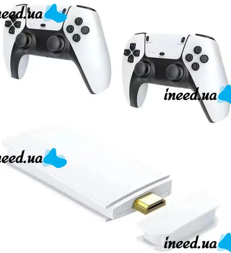 Игровая мини консоль в стиле PS5 HDMI Game Stick M15 PS1 с 20000 встроенных игр с 2 беспроводными джойстиками, Детская приставка 64GB 4К с контроллерами Белая