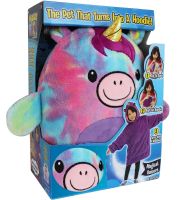 Подушка худи для детей Huggle Pets Hoodie 2 в 1 плед-кофта до 140 см, игрушка трансформер с капюшоном, детская толстовка, игрушка-худи с рукавами 
