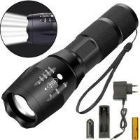 Bailong BL-1831-T6 Handheld Rechargeable Mini Flashlight up to 1000 meters, Battery Powered Pocket LED Tactical Flashlight with Zoom Function Black