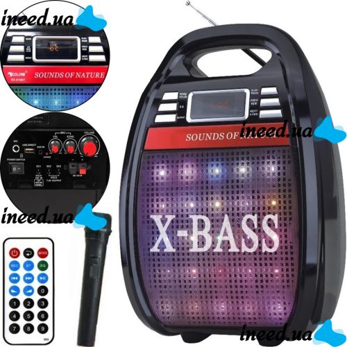 Портативная беспроводная Bluetooth колонка чемодан X-BASS Golon RX-810BT со светомузыкой и микрофоном, Акустическая блютуз система с караоке Черная