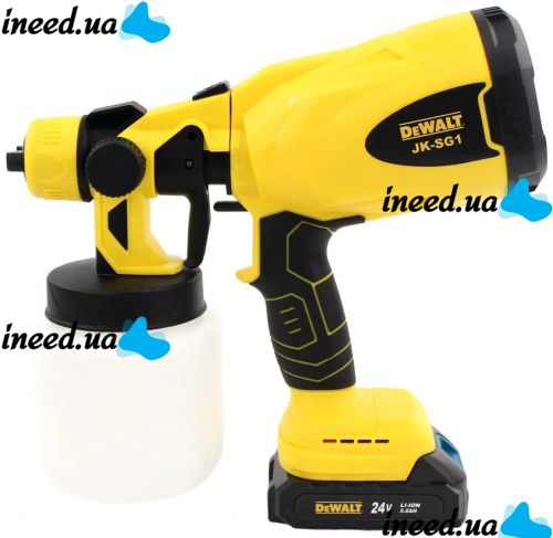 Аккумуляторный краскораспылитель краски DeWalt JK-SG1 с регулировкой ширины покраски Беспроводной краскопульт пульверизатор Деволт с 2 аккумуляторами