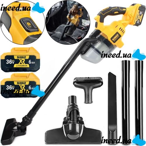 Автомобильный аккумуляторный пылесос DeWALT DCV501LN-XJ 36V 6Ah с насадками, Беспроводной пылесос Деволт с 2 аккумуляторами для авто и дома Желтый