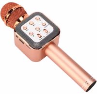 Беспроводной микрофон караоке Wster WS-1818 Bluetooth USB AUX FM со встроенной колонкой и функцией изменения голоса на аккумуляторе в чехле Розовый
