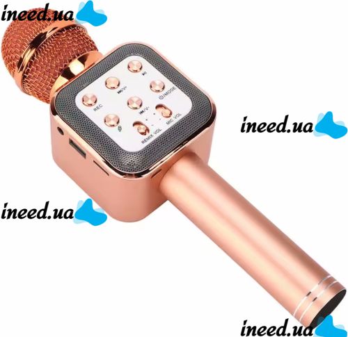 Беспроводной микрофон караоке Wster WS-1818 Bluetooth USB AUX FM со встроенной колонкой и функцией изменения голоса на аккумуляторе в чехле Розовый