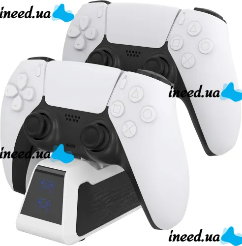 Двойная зарядная док станция Honcam A3705 для зарядки 2 джойстиков DualSense PlayStation PS5, Зарядное устройство для зарядки геймпадов с подсветкой