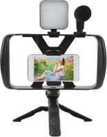 Штатив клетка для телефона Live Broadcast TL-49T 4в1 с Led подсветкой и микрофоном, Монопод держатель смартфона с пультом ДУ для селфи и видео